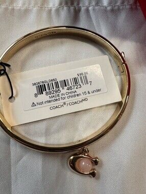 Coach Gold-Tone Bangle with Pink "C" Drop Charm...Dusty Included!